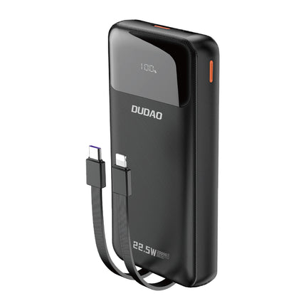 DUDAO Powerbank 20000mAh 22.5W PD USB-C USB-A with built-in iPhone Lightning USB-C cables - black
