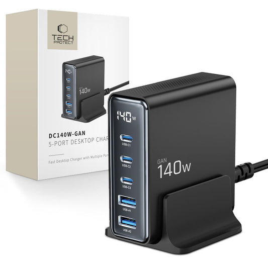 Tech-Protect Charging station for devices with a display 3x USB-C 2x USB-A GaN 140W - black