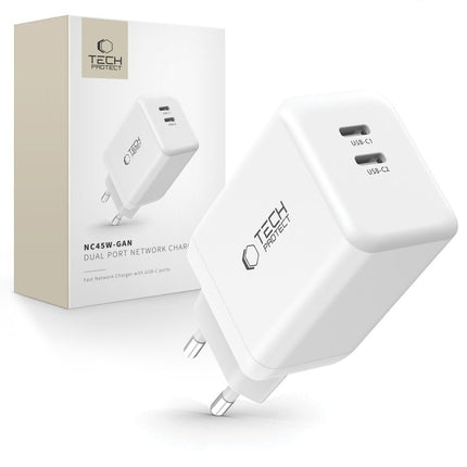 Tech-Protect NC45W-GAN 2x USB-C 45W wall charger - white