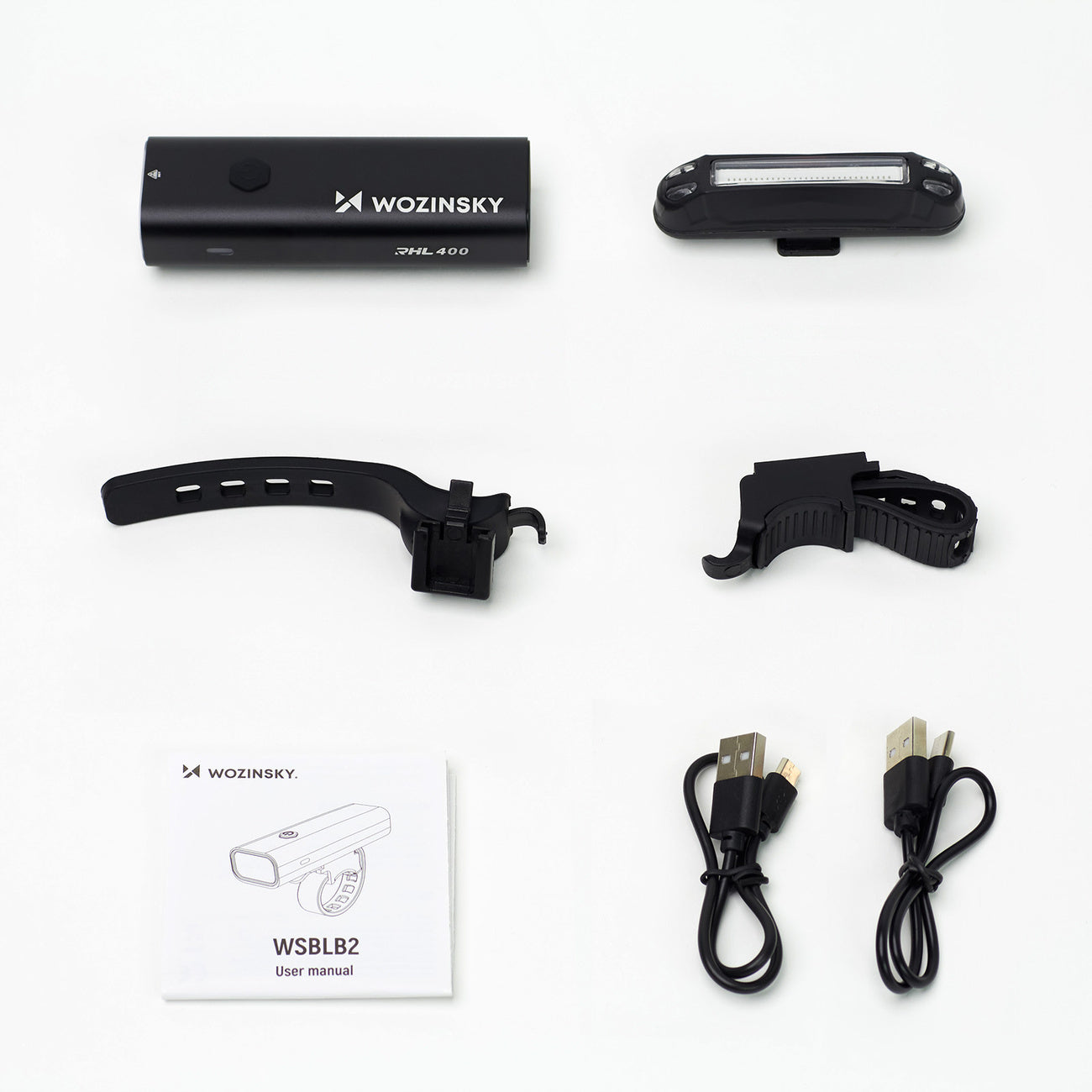 WOZINSKY Set of rechargeable bicycle lights front and rear 400 lm - black – image 5