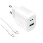 PURO USB-A USB-C 20W wall charger with 1.2m USB-C cable - white