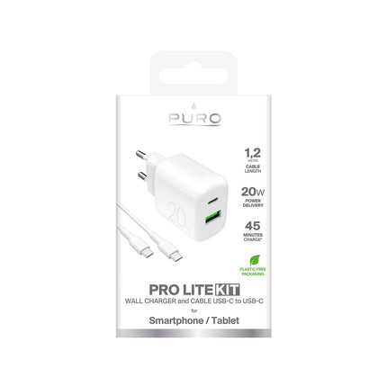 PURO USB-A USB-C 20W wall charger with 1.2m USB-C cable - white – image 2