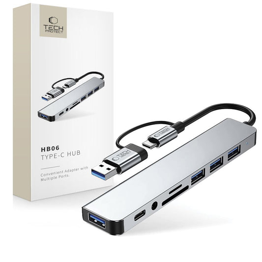 Tech-Protect HUB multifunctional distributor 8in1 USB-C USB-A SD/TF AV3.5 - gray