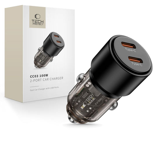 Tech-Protect 2x USB-C PD 100W car charger - black