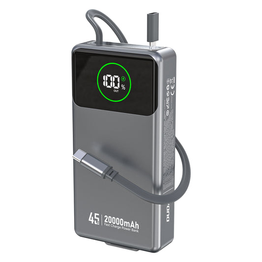DUDAO K31 Pro 20000mAh Powerbank with 45W USB-C Retractable Cable - Gray