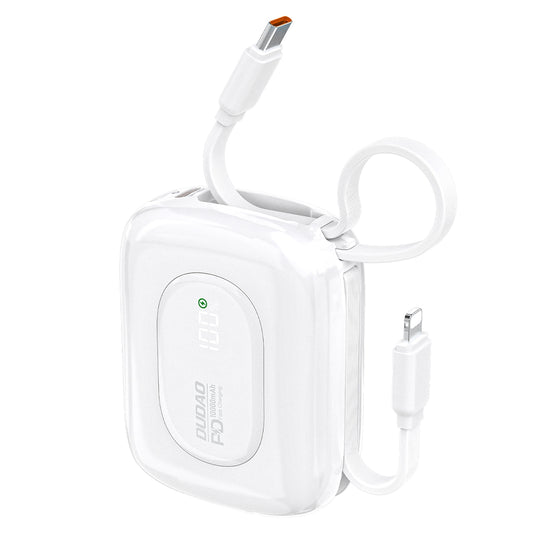 DUDAO Powerbank K32 10000 mAh with built-in USB-C cable iPhone Lightning 22.5W - white