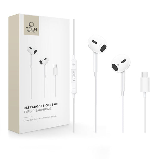 Tech-Protect Ultraboost Core G2 USB-C wired in-ear headphones with microphone 120 cm - white