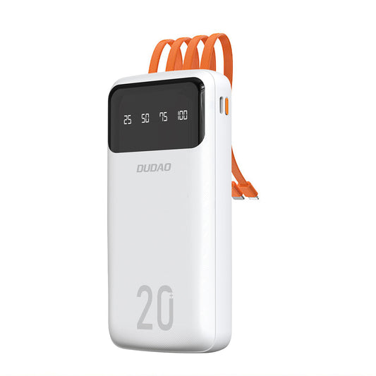 DUDAO K6Pro+ 20000mAh powerbank with built-in USB-C microUSB iPhone Lightning cables - white