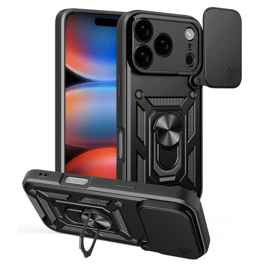HURTEL Armored case with camera cover stand for iPhone 17 Pro Max Hybrid Armor Camshield - black