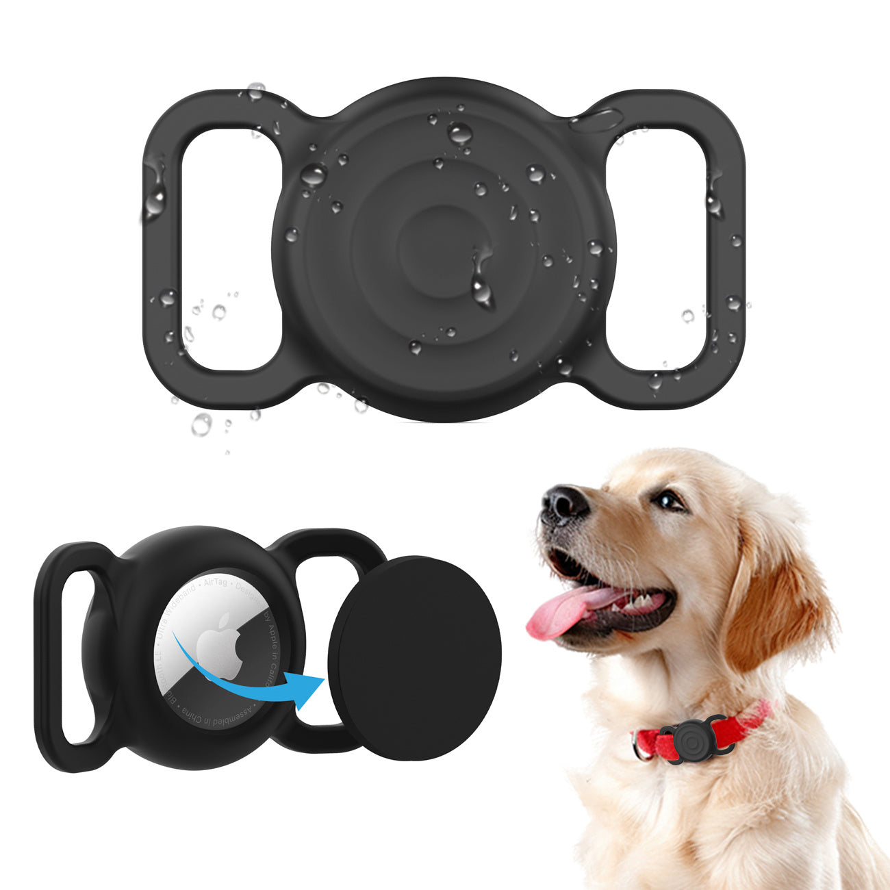 HURTEL Silicone waterproof AirTag locator case for dog and cat collar - black – image 2
