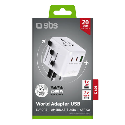 SBS USB-C USB-A EU UK US AUS JP network travel adapter - white – image 2