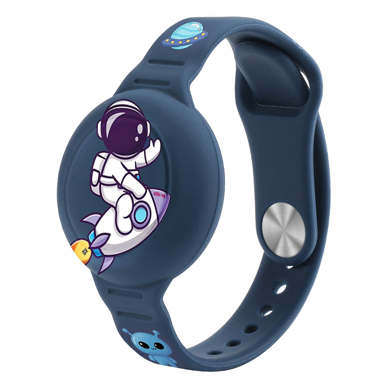 HURTEL Silicone strap for a child's AirTag locator - navy blue astronaut