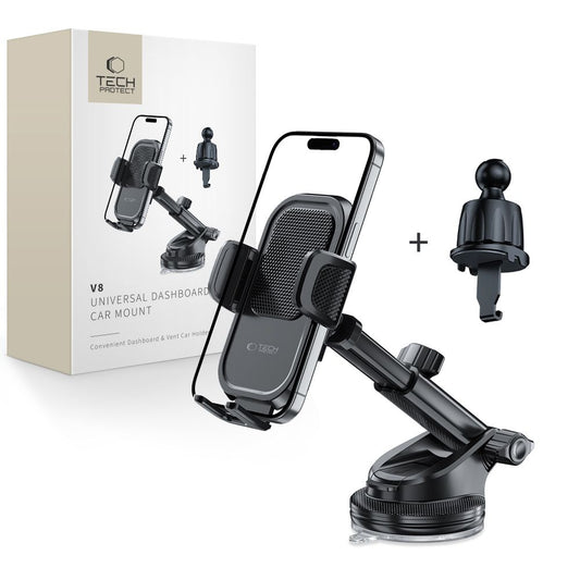 Tech-Protect Car holder for a smartphone on the dashboard, window, air vent V8 - black