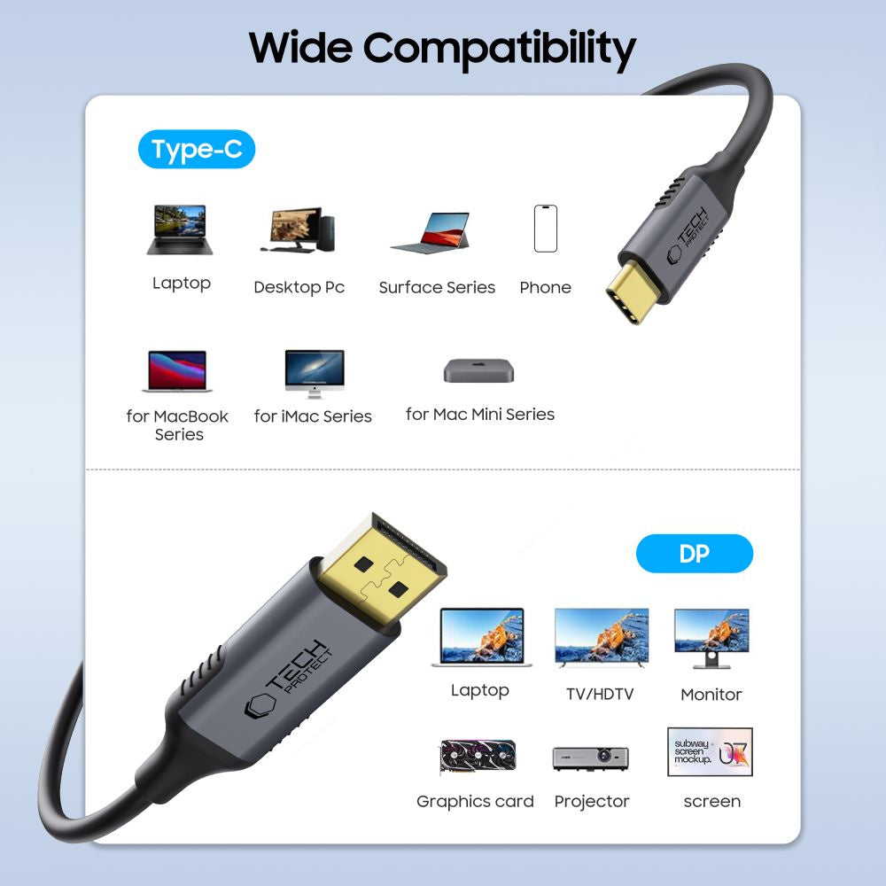 Tech-Protect USB-C - DisplayPort UltraBoost 1.4 8K 60Hz cable 180cm - black – image 2