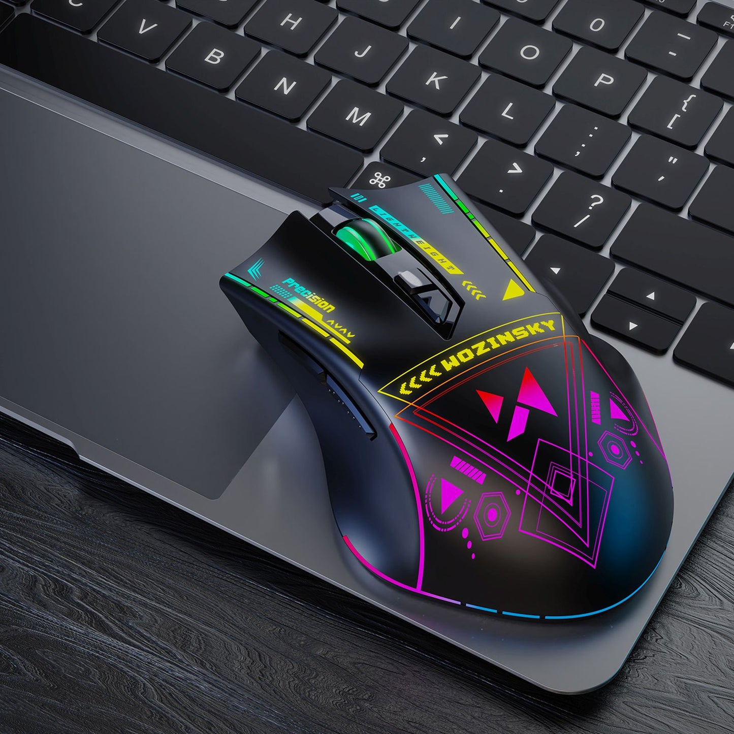 WOZINSKY Wireless optical gaming mouse with rechargeable battery and RGB lighting 3200 DPI - black – image 8