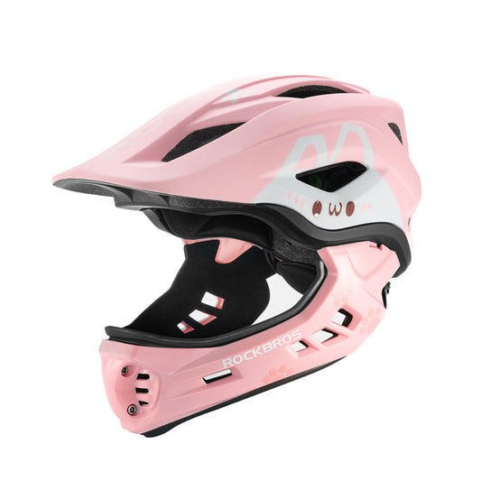 ROCKBROS Children's bicycle helmet with detachable visor, size S 48-52cm - pink rabbit