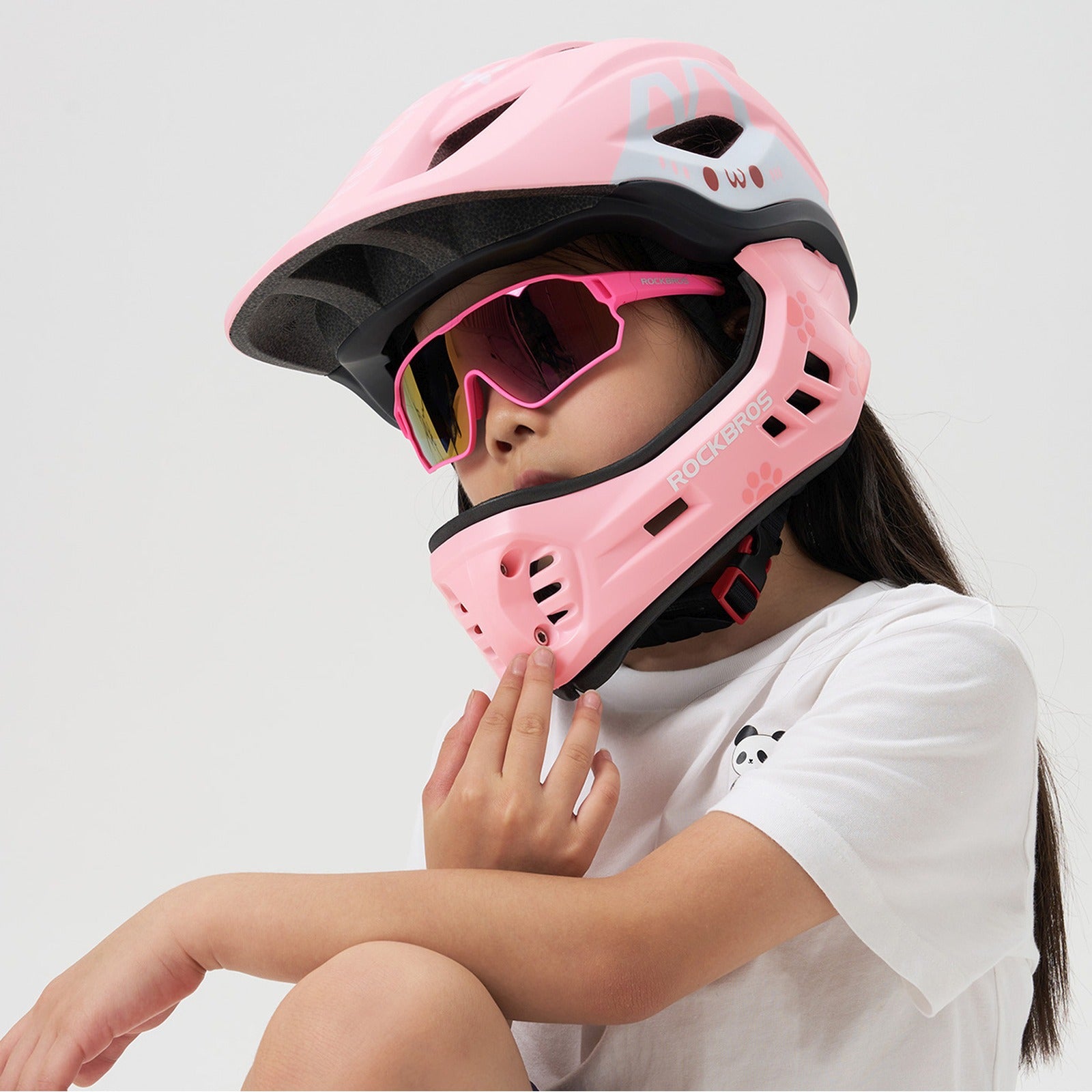 ROCKBROS Children's bicycle helmet with detachable visor, size M 54-58cm - pink rabbit – image 2
