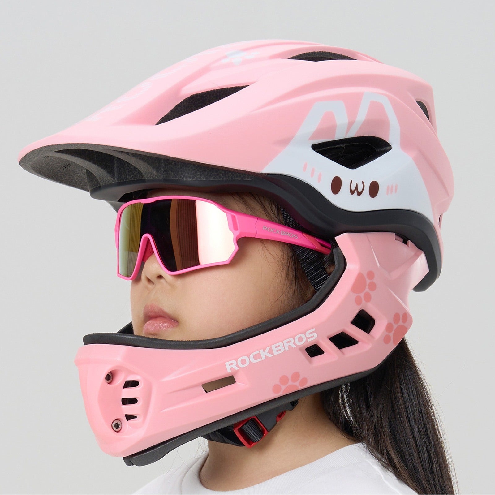 ROCKBROS Children's bicycle helmet with detachable visor, size M 54-58cm - pink rabbit – image 3