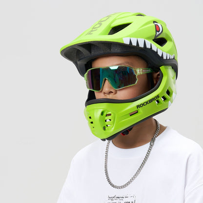 ROCKBROS Children's bicycle helmet with detachable visor, size M 54-58cm - green shark – image 2