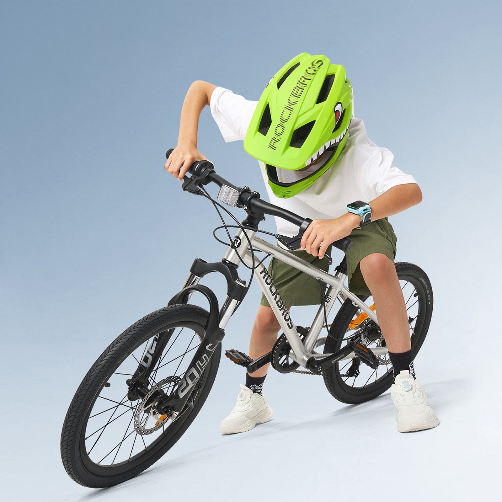 ROCKBROS Children's bicycle helmet with detachable visor, size M 54-58cm - green shark – image 5