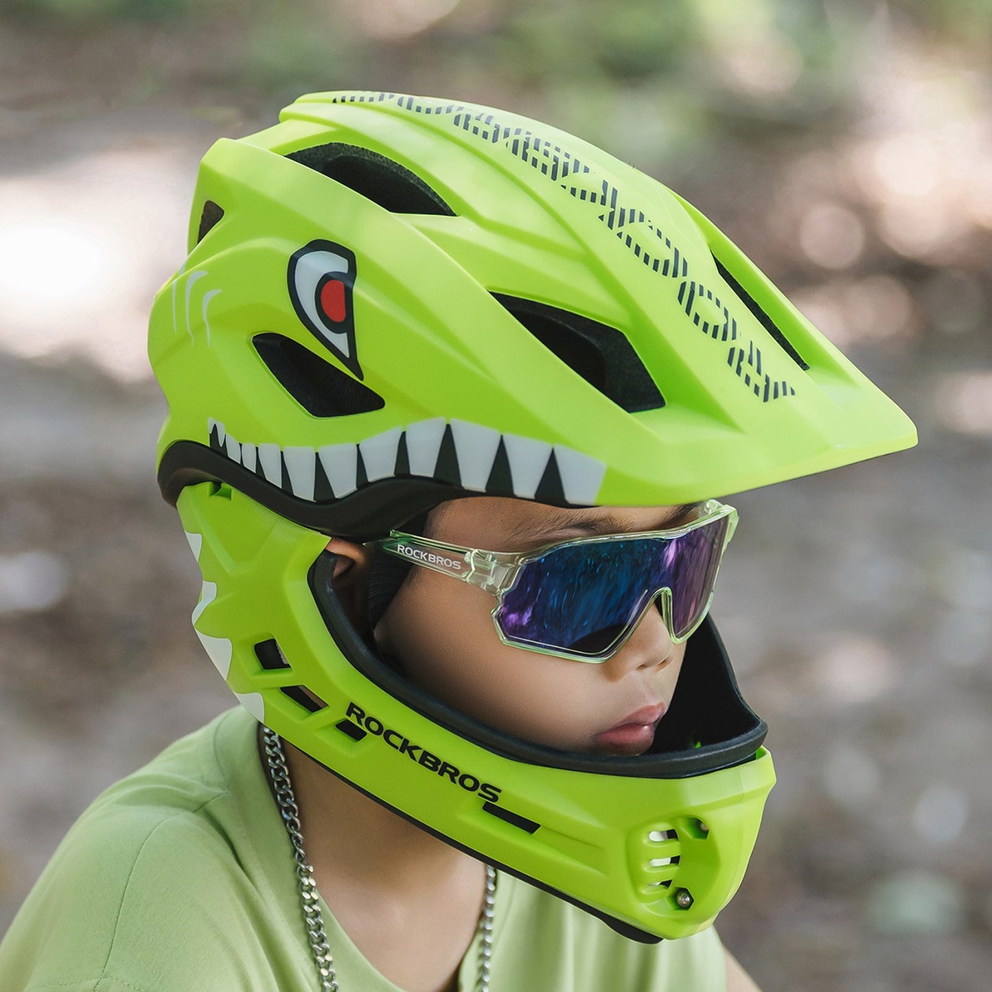 ROCKBROS Children's bicycle helmet with detachable visor, size M 54-58cm - green shark – image 6