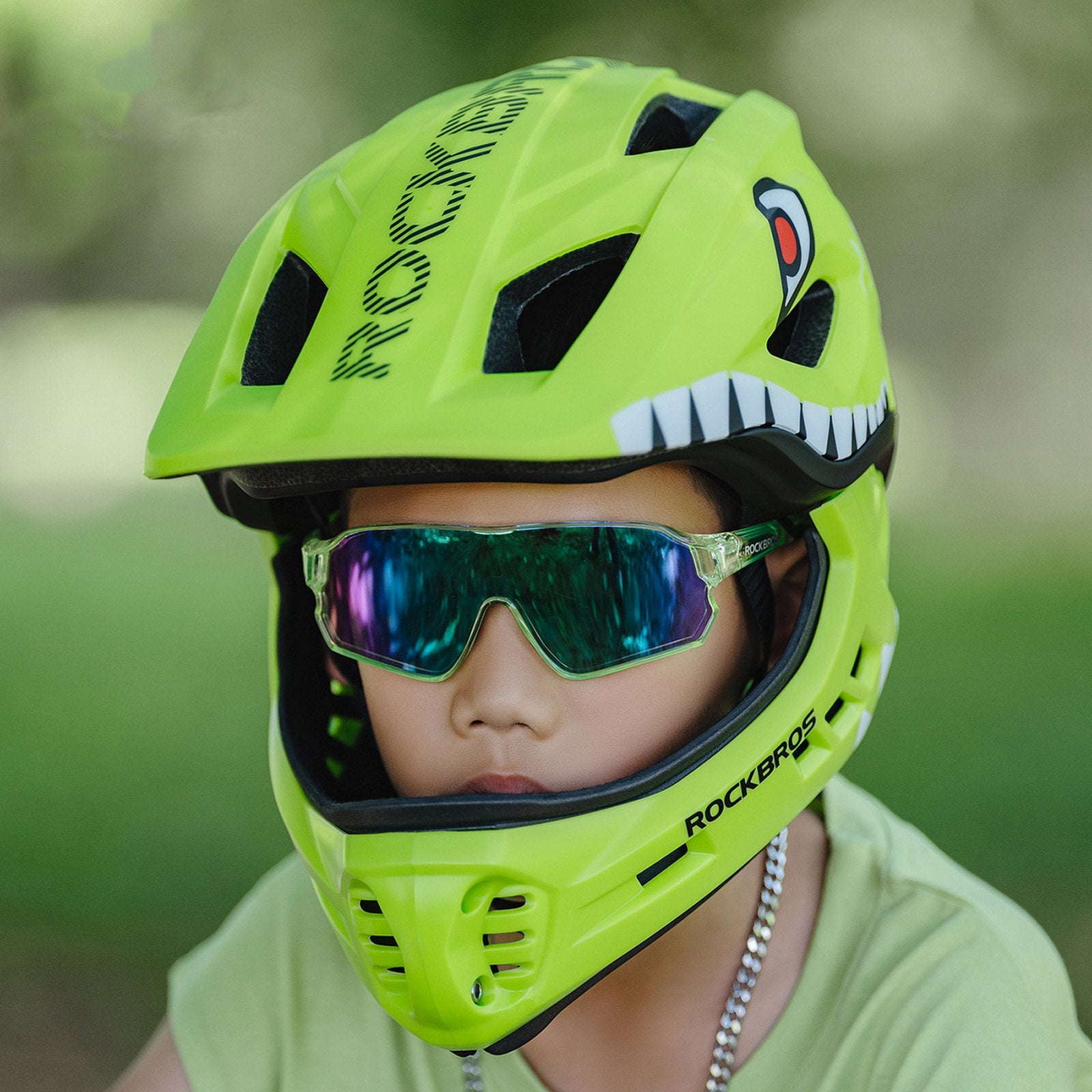 ROCKBROS Children's bicycle helmet with detachable visor, size M 54-58cm - green shark – image 7