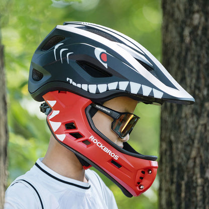 ROCKBROS Children's bicycle helmet with detachable visor, size M 54-58cm - black shark – image 2