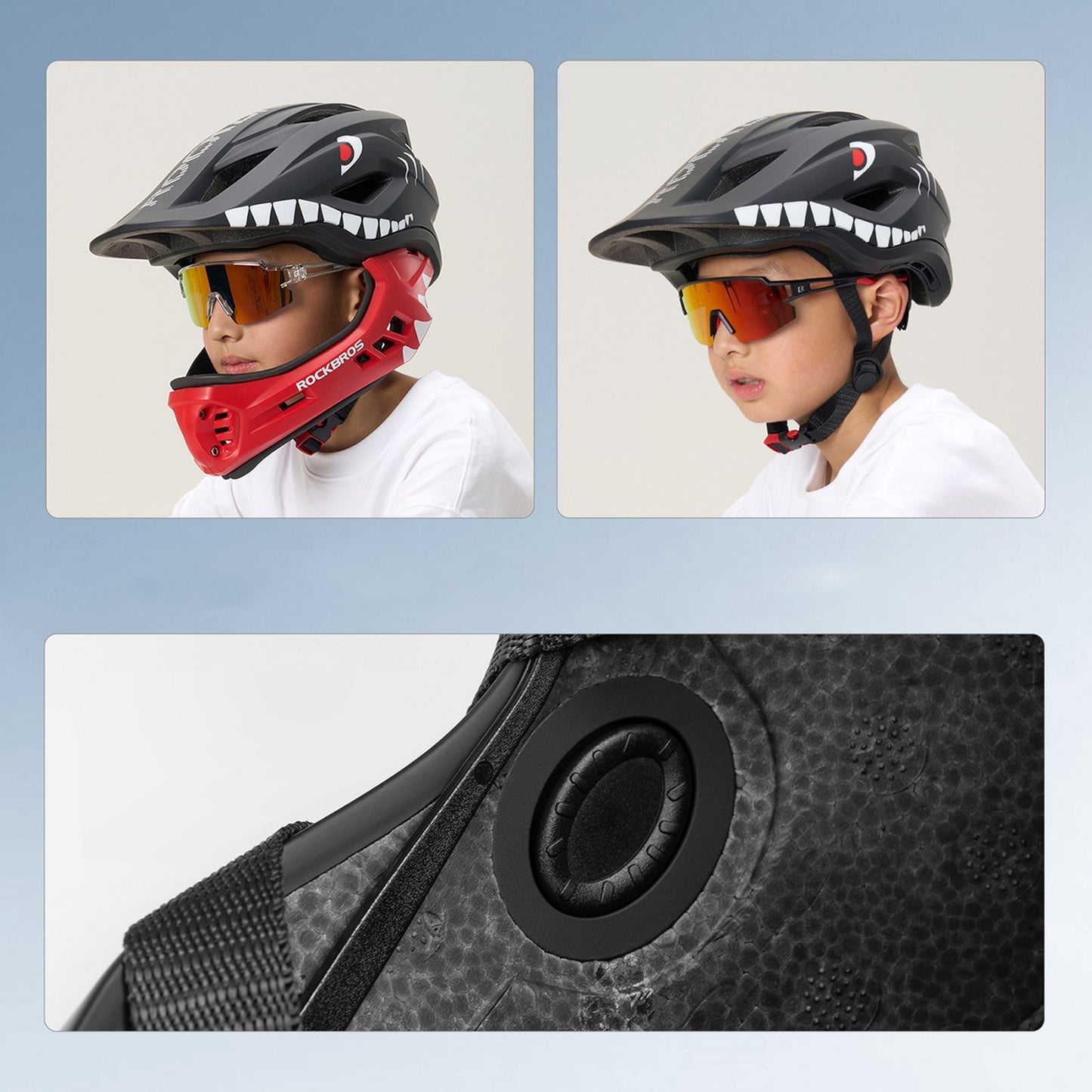 ROCKBROS Children's bicycle helmet with detachable visor, size M 54-58cm - black shark – image 7