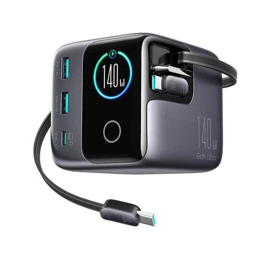 JOYROOM Desktop charger 5 ports 2 retractable GaN cables 140W - gray