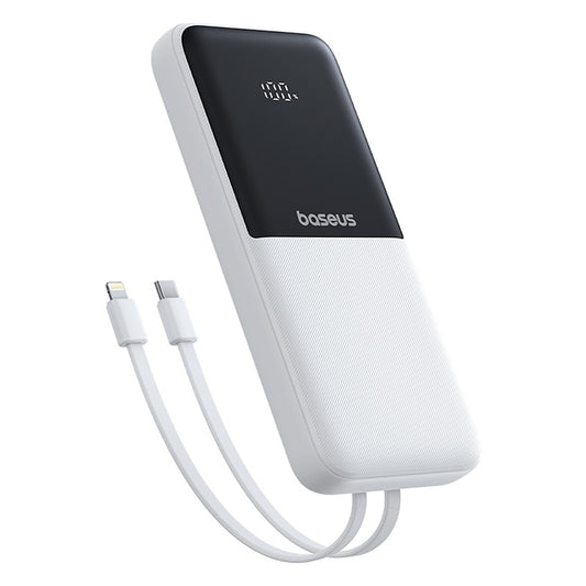 BASEUS Lipow 10000mAh 22.5W Powerbank with built-in USB-C iPhone Lightning cables - white