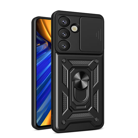 HURTEL Armored case with camera cover ring for Samsung Galaxy S25 Hybrid Armor Camshield - black
