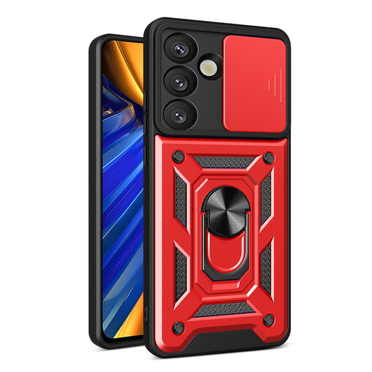 HURTEL Armored case with camera cover ring for Samsung Galaxy S25 Hybrid Armor Camshield - red