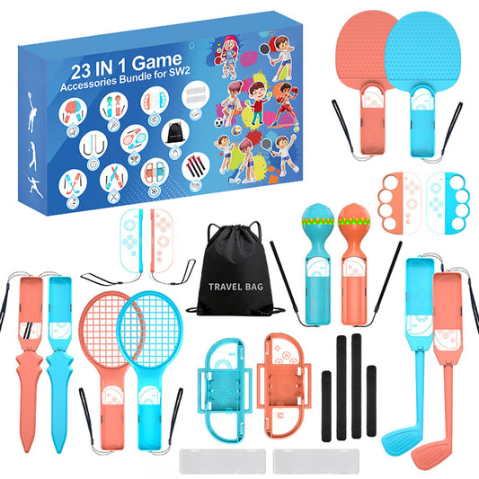 HURTEL 23-in-1 set of family accessories for the Nintendo Switch 2 console - orange and blue