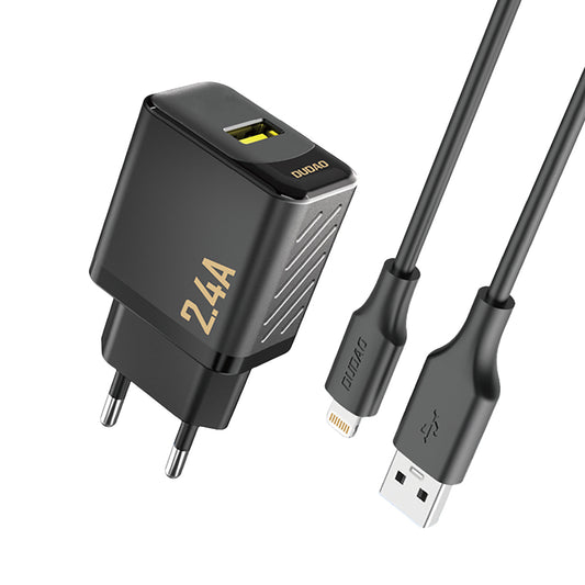 DUDAO USB-A wall charger with USB-A cable - iPhone Lightning 2.4A GaN EU - black