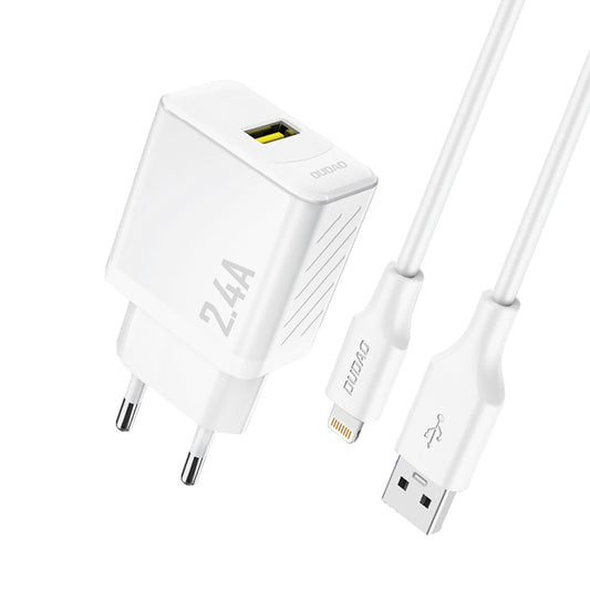 DUDAO USB-A wall charger with USB-A cable - iPhone Lightning 2.4A GaN EU - white