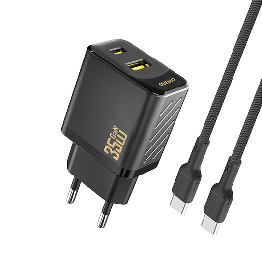 DUDAO USB-A USB-C wall charger with USB-C PD QC 35W cable - black