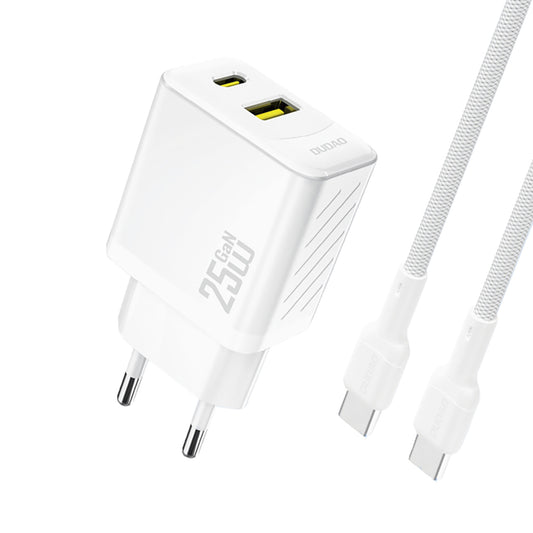 DUDAO USB-A USB-C wall charger with USB-C GaN PD QC 25W cable - white