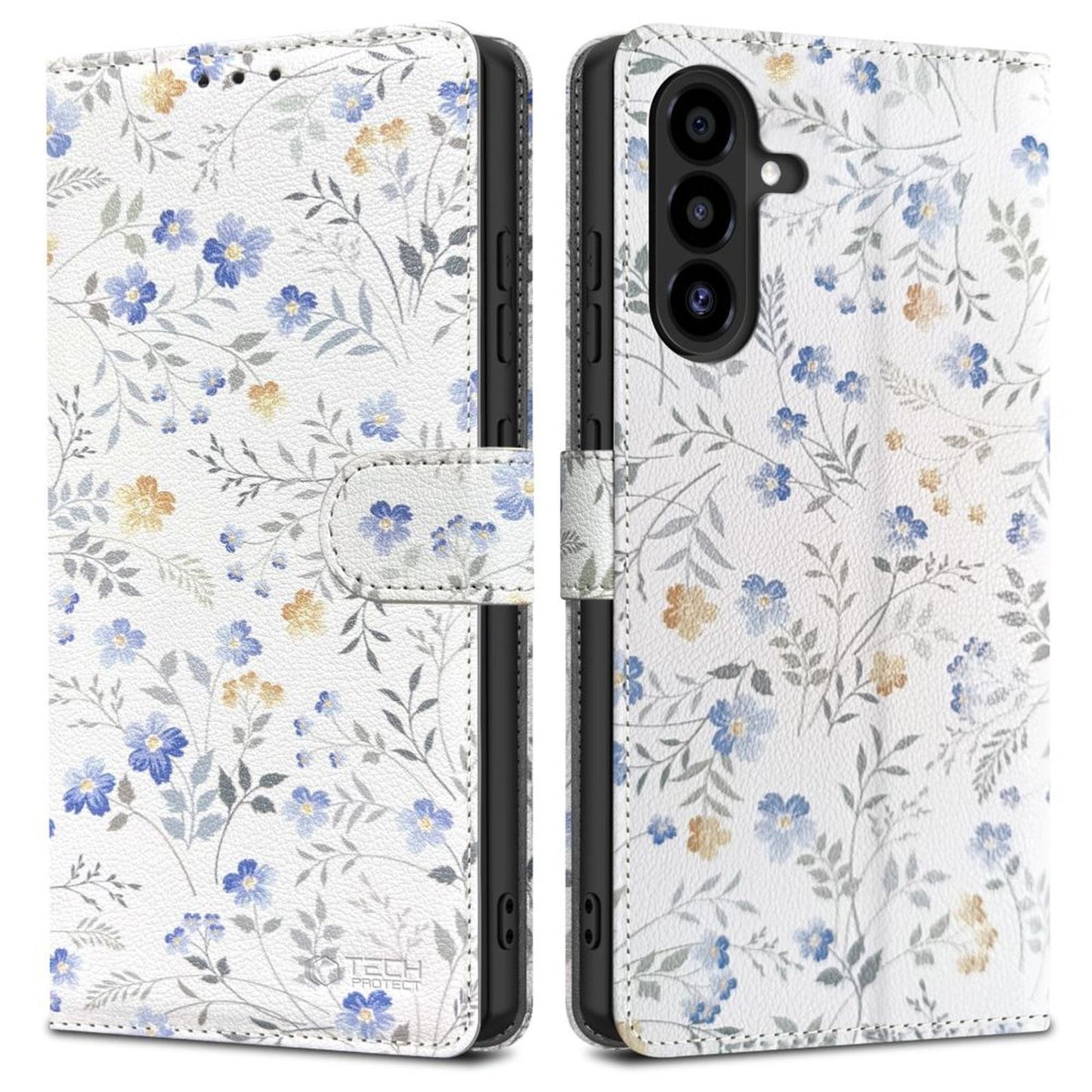 Tech-Protect Eco-leather closed case for Samsung Galaxy A26 5G / A17 4G / 5G Wallet - daisies with leaves