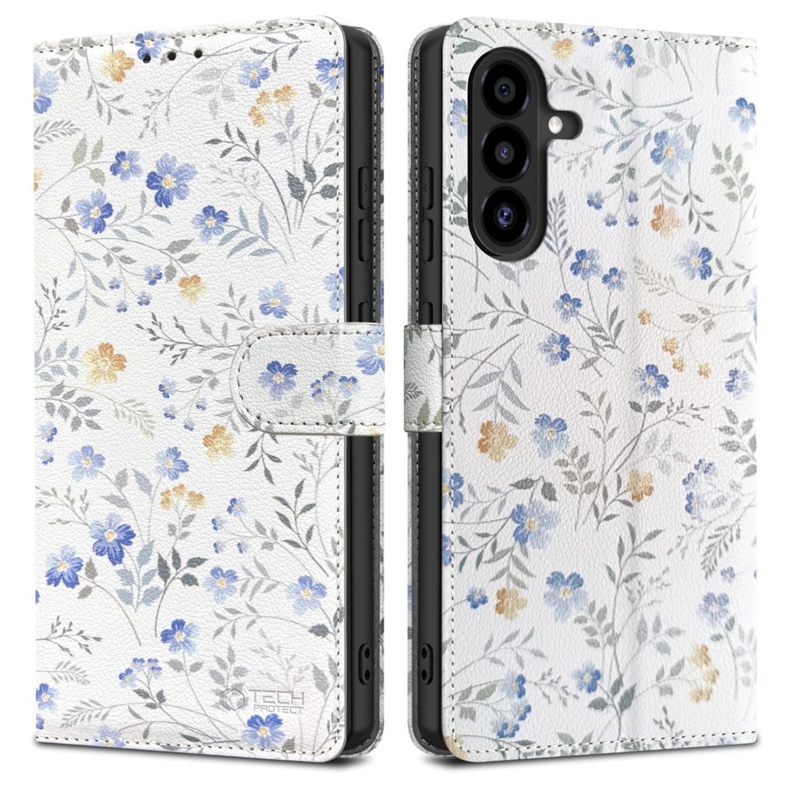 Tech-Protect Eco-leather closed case for Samsung Galaxy A26 5G / A17 4G / 5G Wallet - daisies with leaves