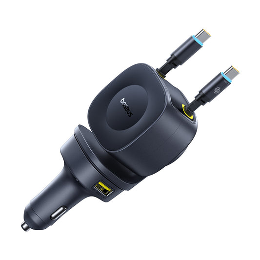 BASEUS USB-C USB-A car charger with retractable USB-C cables 60W - black