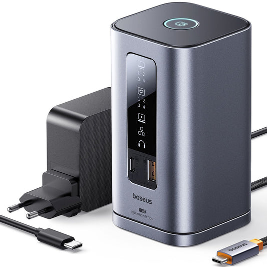 BASEUS HUB Docking station 11in1 USB-C HDMI DP USB-A USB-C RJ45 PD mini jack 3.5mm EU charger - gray