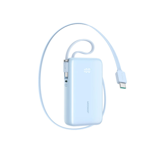 JOYROOM Powerbank 10000mAh 35W with retractable USB-C cable and USB-C lanyard cable - blue