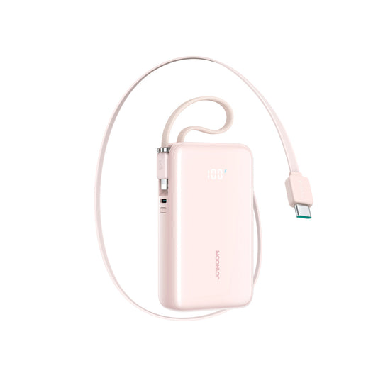 JOYROOM Powerbank 10000mAh 35W with retractable USB-C cable and Lightning cable - pink