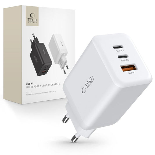 Tech-Protect USB-C USB-A C65W PD 65W QC wall charger - white