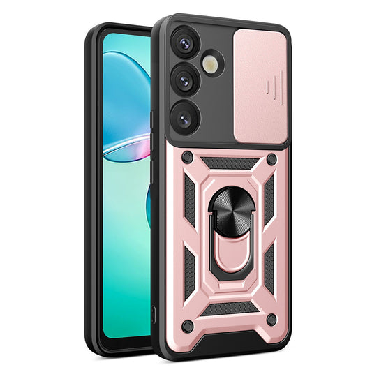 HURTEL Armored case with camera cover and stand for Samsung Galaxy S25+ Hybrid Armor Camshield - pink