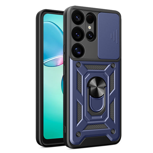 HURTEL Armored case with camera cover and stand for Samsung Galaxy S25 Ultra Hybrid Armor Camshield - blue