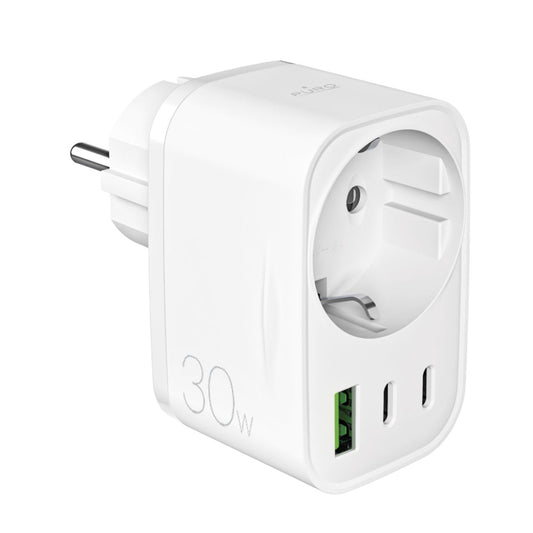 PURO Wall charger with Schuko socket plug USB-C USB-A 30W Power Delivery - white