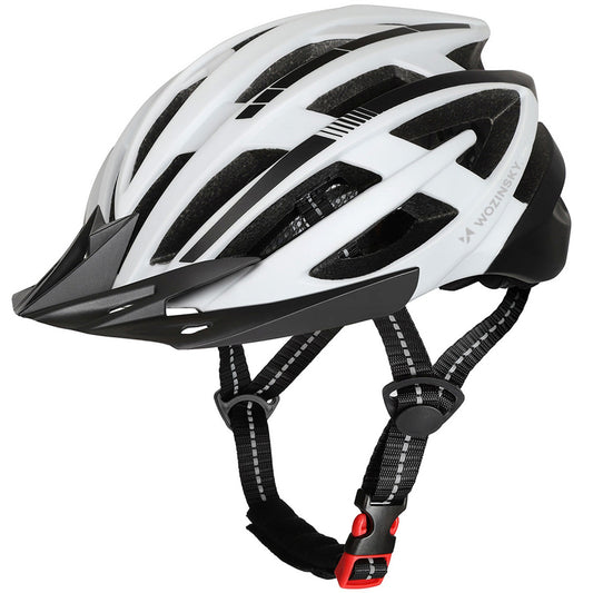 WOZINSKY MTB bicycle helmet with detachable visor and USB rear light 54-57 cm - black and white