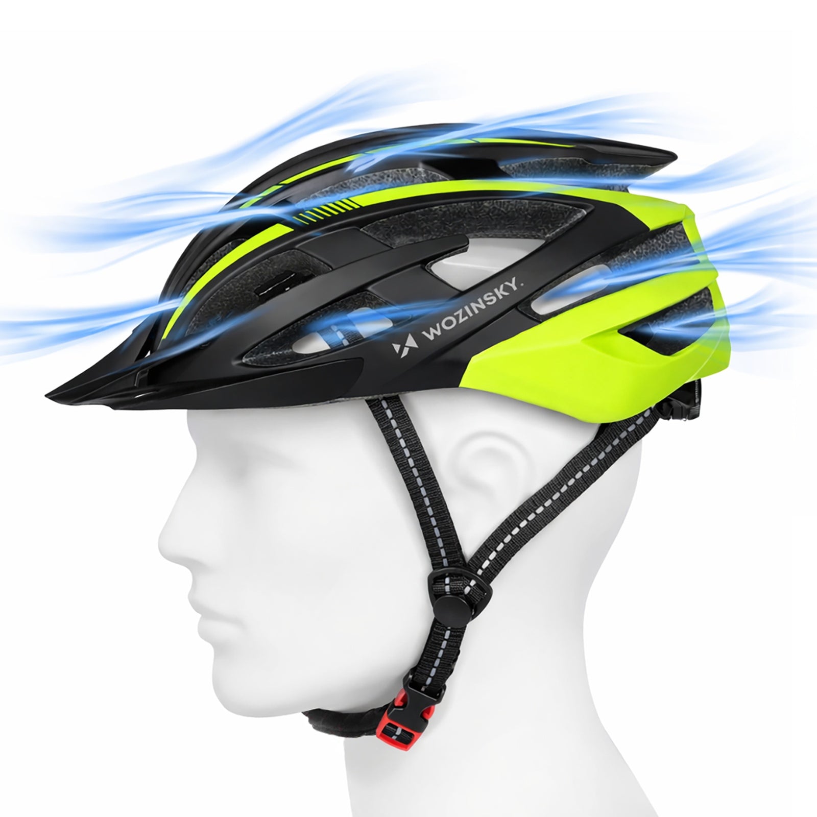 WOZINSKY MTB bicycle helmet with detachable visor and USB rear light 54-57 cm - black and yellow – image 4