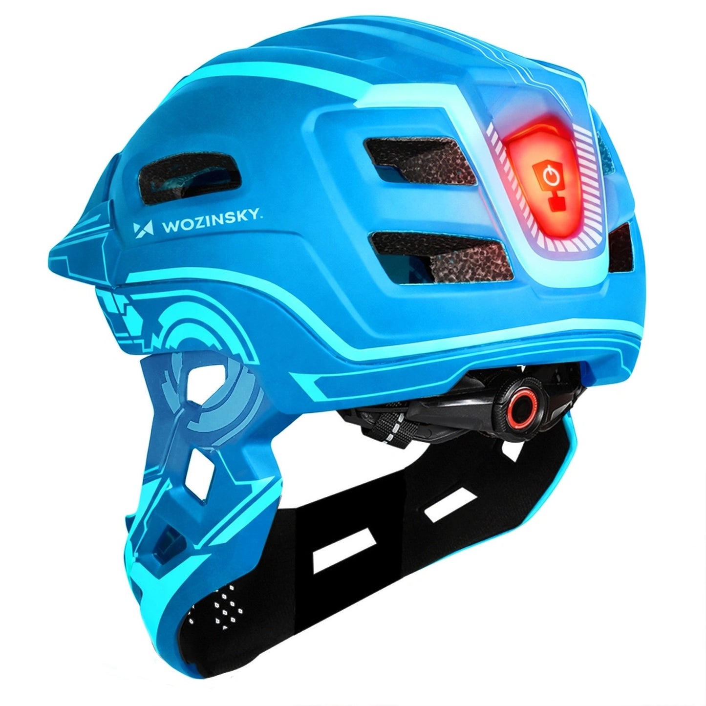 WOZINSKY Children's fullface bicycle helmet with USB rear light, 52-56 cm - blue – image 4